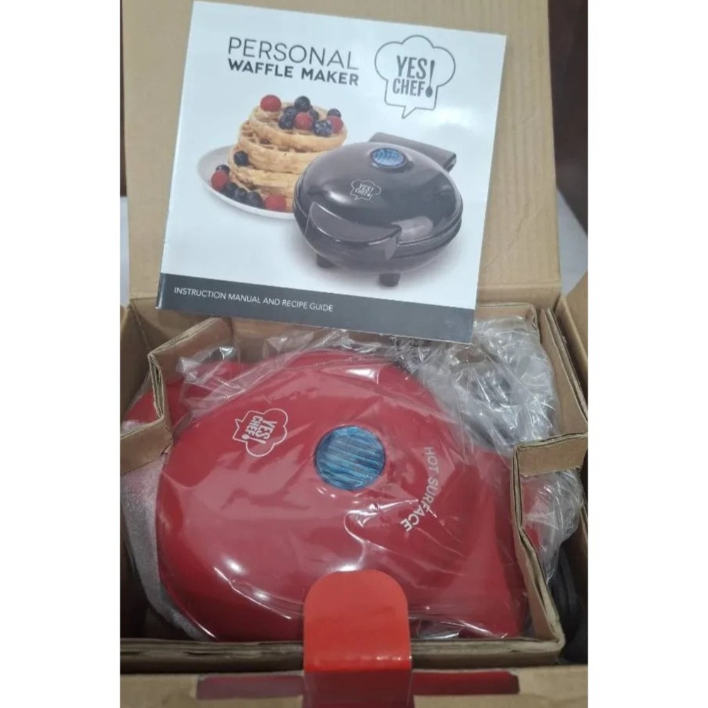 Yes Chef Personal Red Mini Waffle Maker NEW IN BOX
